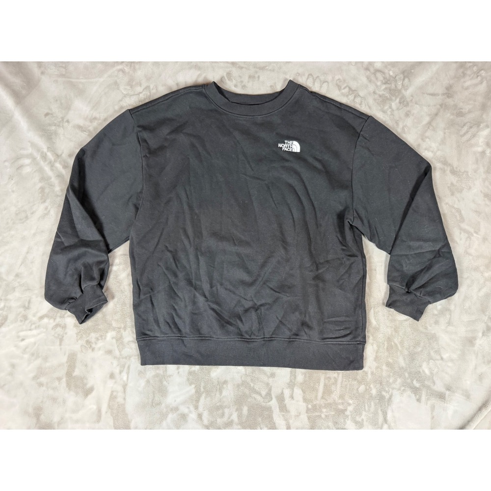 The North Face Womens Black Crew Neck Fleece Pullover Logo Sweatshirt Large